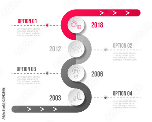 Design of a company timeline with business icons. Vector