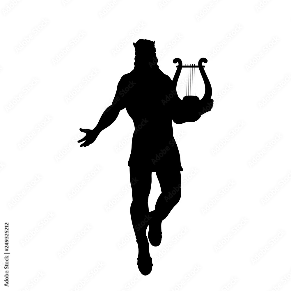 God Apollon Lyre Silhouette Ancient Mythology Fantasy. Vector ...