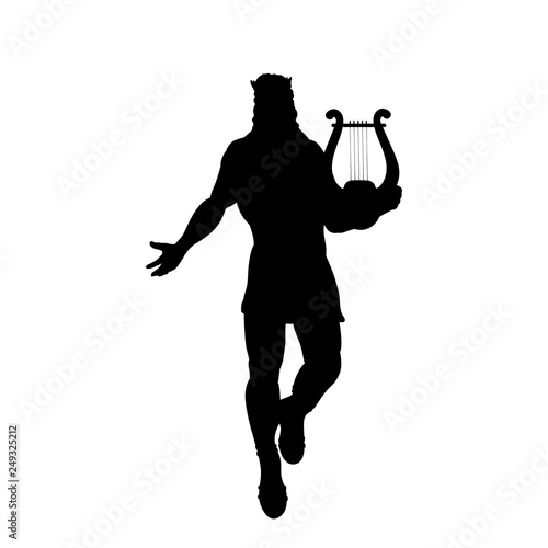 God Apollon lyre silhouette ancient mythology fantasy. Vector illustration.