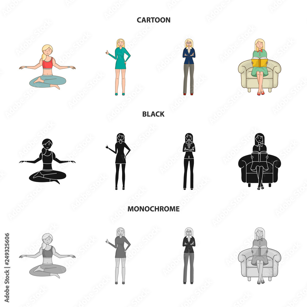 Vector design of posture and mood icon. Collection of posture and female vector icon for stock. Vector design of posture and mood icon. Collection of posture and female vector icon for stock.