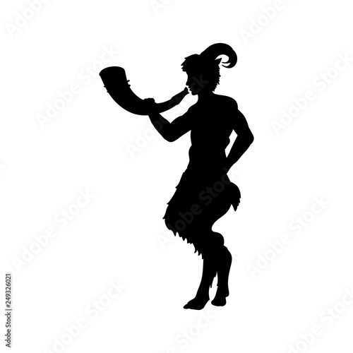 Fototapeta Faun Satyr blowing into horn silhouette ancient mythology fantasy