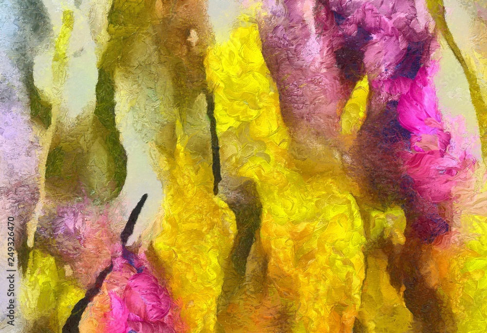 Macro detailed splashes and strokes of oil brush on paper. Simple colorful bright pattern. Old vintage rough texture. HQ design pattern. Shape close up painting. 