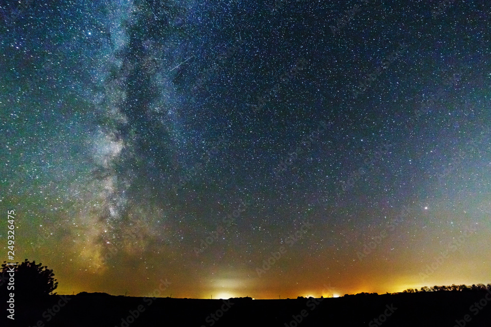 Fototapeta premium Starry sky and the milky way over the field.