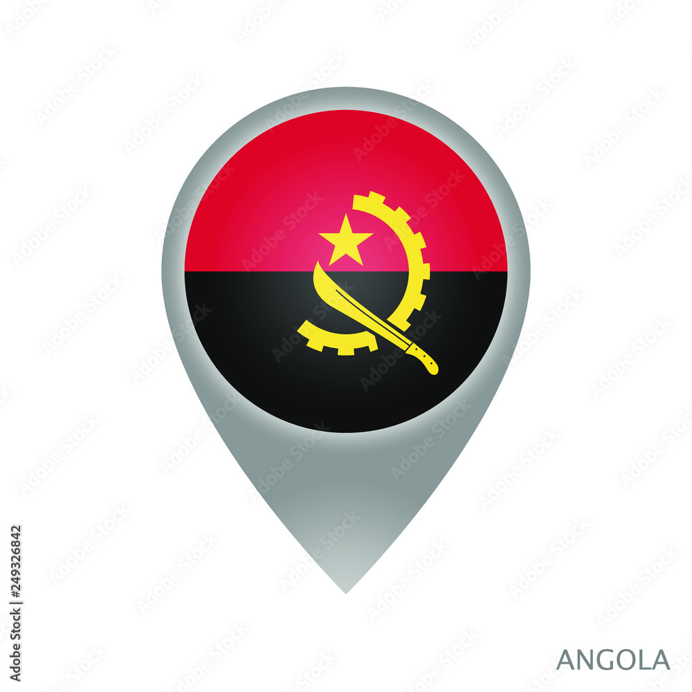 Map pointer with the flag of Angola. Colorful pointer icon for map. Vector illustration. Map pointer with the flag of Angola. Colorful pointer icon for map. Vector illustration.