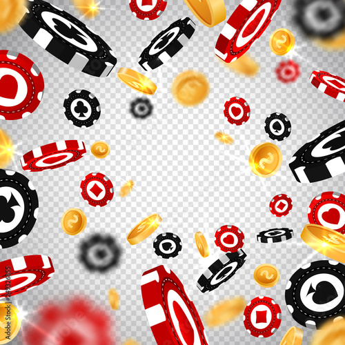 3d dollar gold coins,holdem poker chips explosion in realistic style,big win jackpot game vegas casino concept,transparent background.Business gambling mockup flyer banner design,web online concept