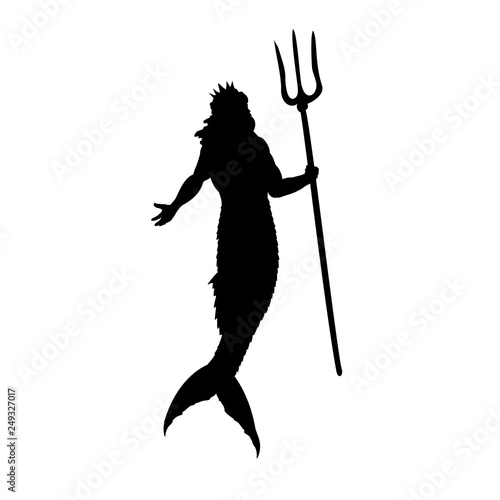 Poseidon Neptune god silhouette mythology fantasy. Vector illustration.