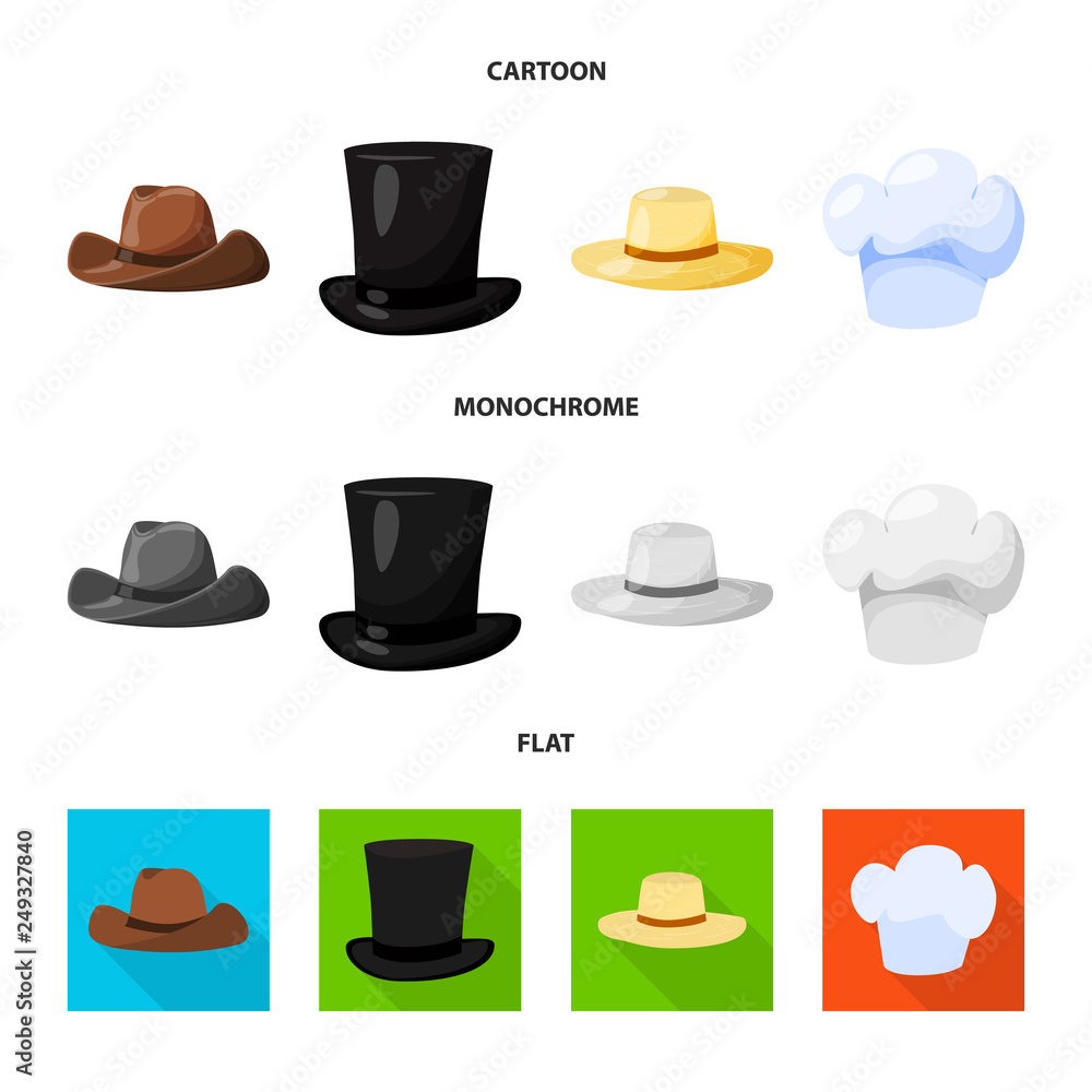 Isolated object of clothing and cap sign. Collection of clothing and beret stock symbol for web. Isolated object of clothing and cap sign. Collection of clothing and beret stock symbol for web.