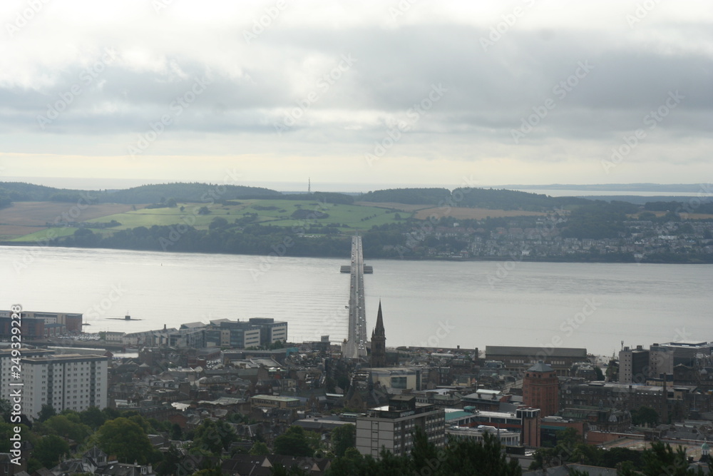 Dundee, Scotland on a cloudy summer day as seen from Dundee Law.