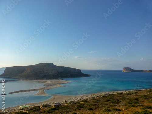 Famous lagoon of Balos beach with white sand and exotic blue and turquoise waters on Crete island, Greece