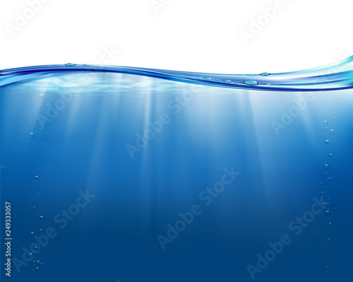 Underwater landscape with sunbeams. Realistic vector Background