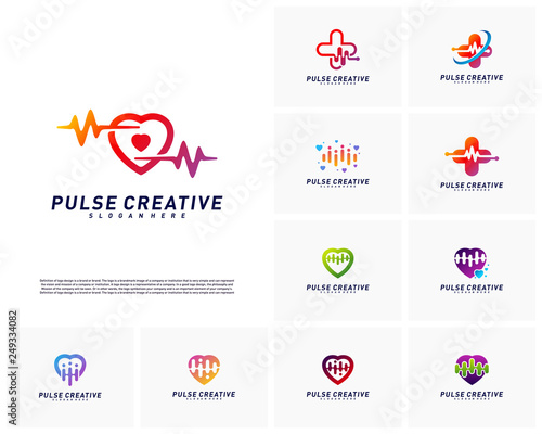 Set of Love Medical Pulse logo design concept.Healthcare Pulse logo template vector. Icon Symbol