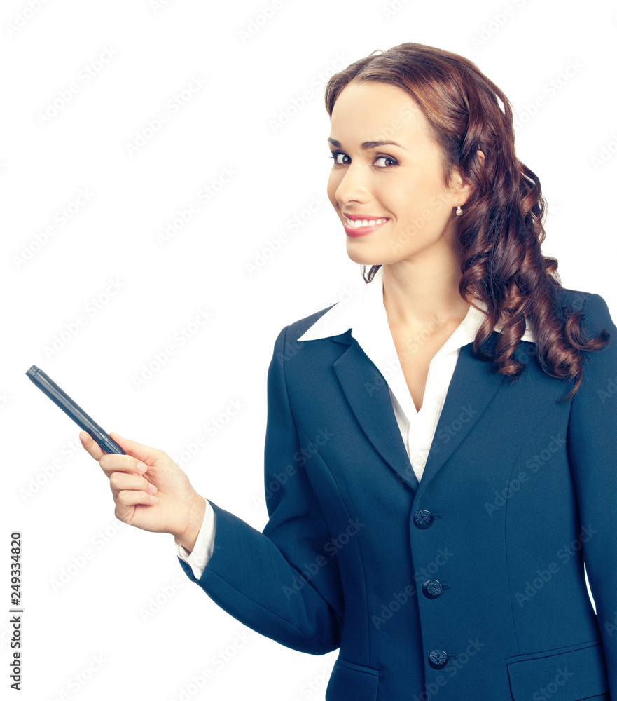 Businesswoman showing, isolated on white Businesswoman showing, isolated on white