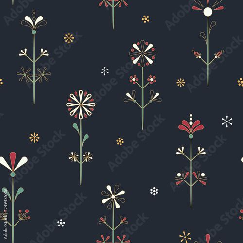 Folklore Flowers inpired by Pysanky making technique seamless pattern background. Perfect for fabric, scrapbooking and wallpaper projects.