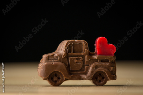 Valentines chocolate truck with a red heart