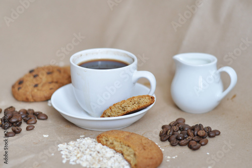 cup of coffee and chocolate chips cookies