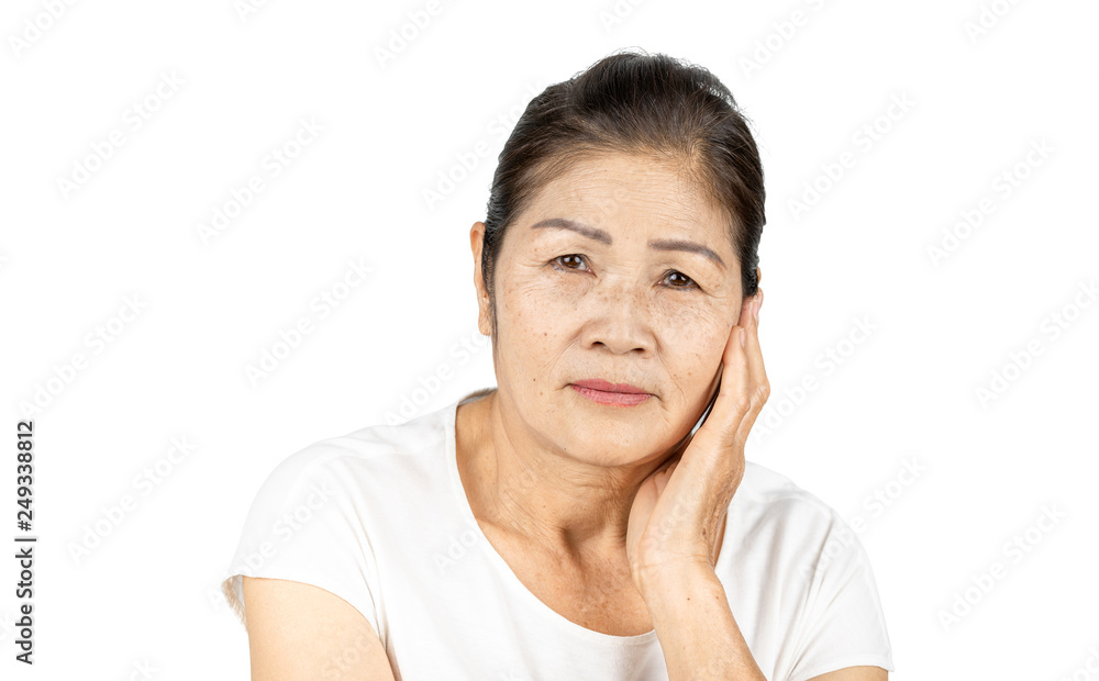 old asian woman in isolated studio head shot with beauty concept old asian woman in isolated studio head shot with beauty concept