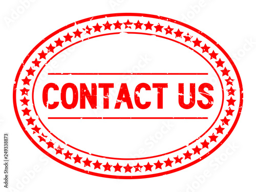 Grunge red contact us word oval rubber seal stamp on white background