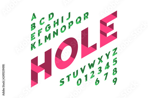 Isometric 3d font design, three-dimensional alphabet letters and numbers
