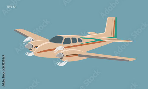 Small plane vector illustration. Twin engine propelled passenger aircraft.