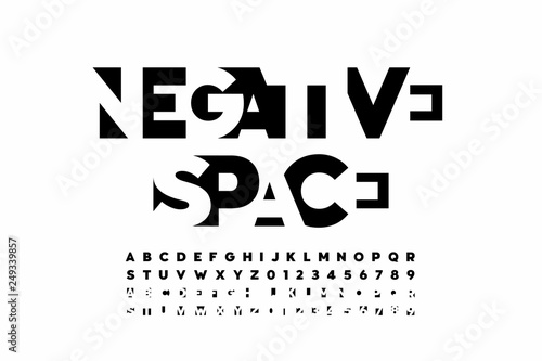 Negative space style font, alphabet letters and numbers