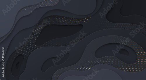 Grey abstract background with multi-layered papercut shapes.