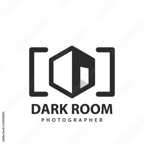 Dark room studio. Media company. Photographer symbol