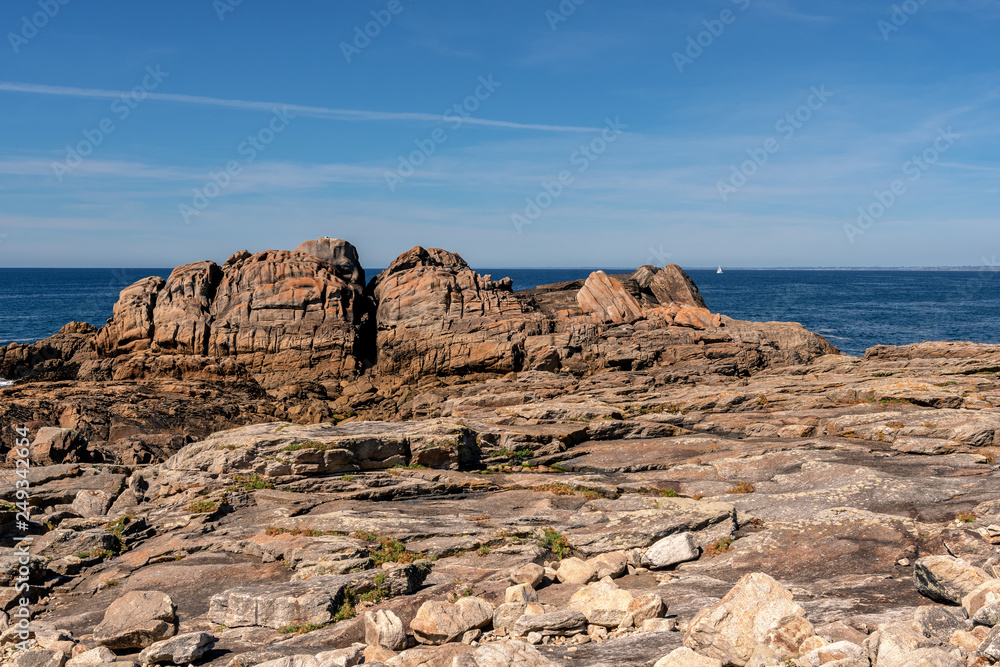 French landscape - Bretagne. A beautiful beach with rocks and view over the sea.