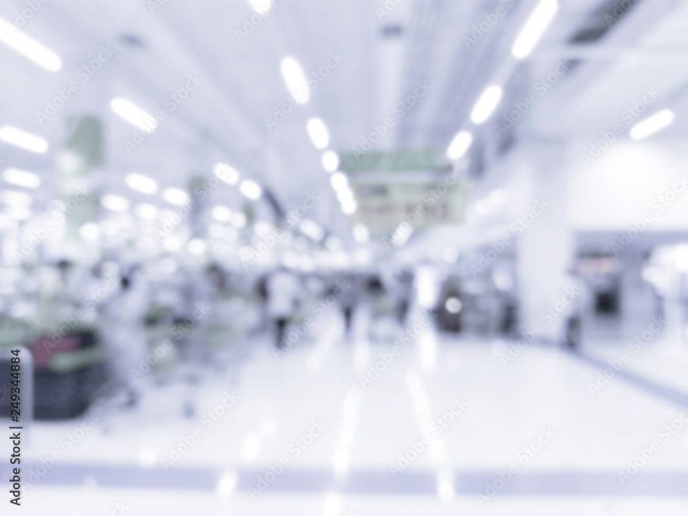 blur abstract interior transparent hall background of shopping mall, office, store, medical, hospital or market.
