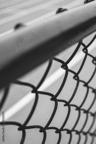 Iron fence in black and white.