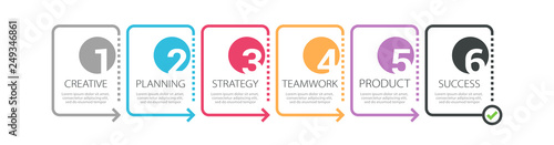 Thin line infographic template with 6 steps. Modern business concept infographics with options for brochure, diagram, workflow, timeline. Vector EPS 10