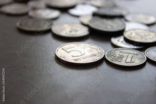 Metal Russian money on white background