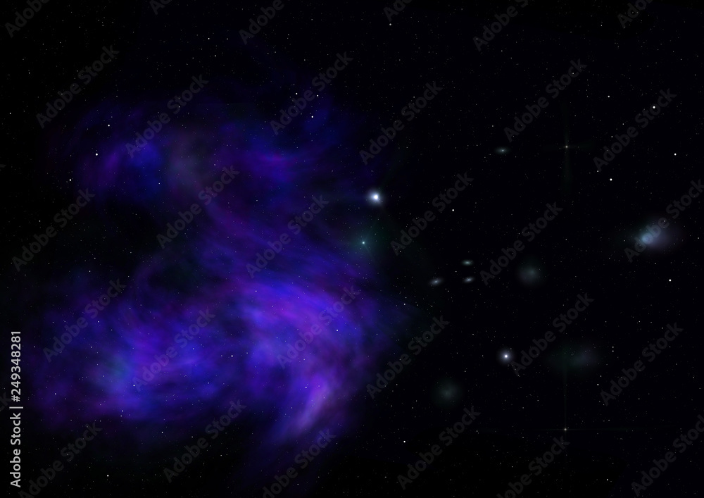 Star field in space and a nebulae. 3D rendering