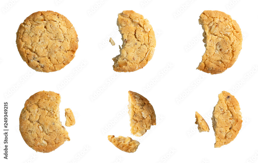 Homemade oatmeal cookie isolated on white background. Its are a nutrient-rich food associated with protein and fiber.