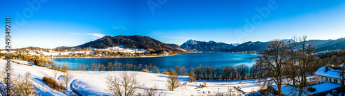 Aerial Lake Tegernsee in the Alps of Bavaria Winter