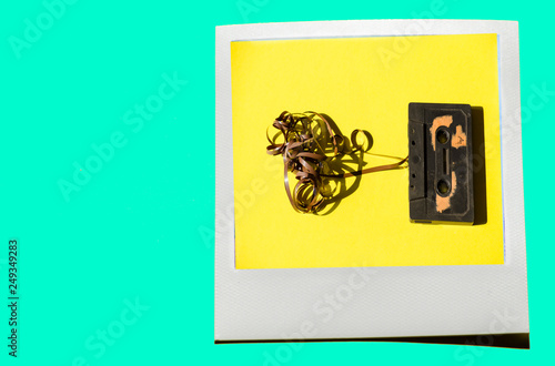Instant photo on colored blue background.