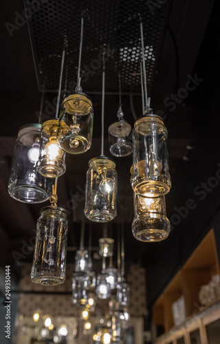 DIY light lamps made from glass jars at counter bar © PTK