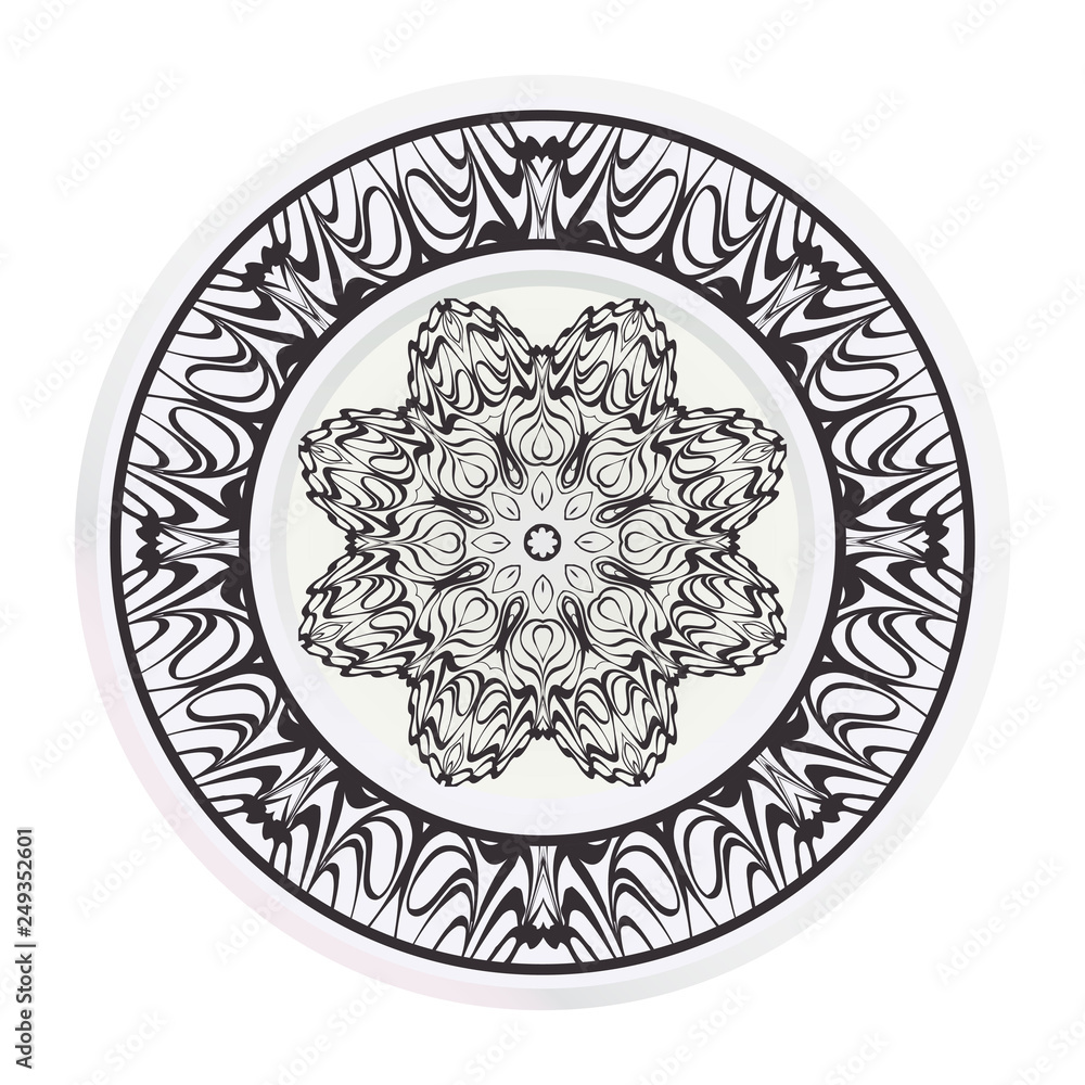 Decorative round plate with mandala from floral elements. Vector illustration. Home decor, interior design. matching decorative plates for interior design