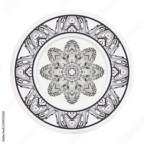 decorative plates for interior design. Empty dish, porcelain plate mock up design. Vector illustration. Decorative plates with stilish ornament patterns. Home decor background.