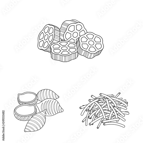 Vector illustration of pasta and carbohydrate icon. Collection of pasta and macaroni stock symbol for web.