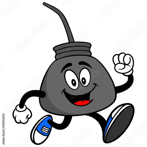 Oil Can Running - A vector cartoon illustration of a retro oil can mascot running.