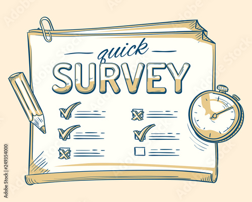Drawn quick survey checklist with pencil and timer