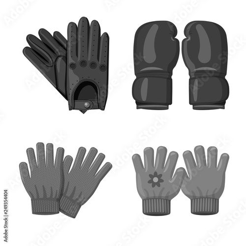 Vector design of glove and winter sign. Set of glove and equipment stock symbol for web.