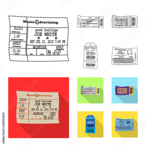 Vector illustration of ticket and admission sign. Collection of ticket and event stock vector illustration. photo