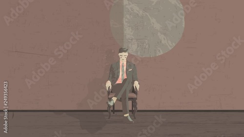 abstract iabstract animation of a man in a suit sitting in a chair.mage of a man in a suit sitting in a chair. photo