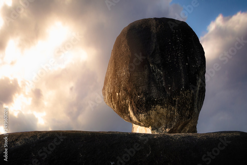 Nature balanced rock during morning time at the Hinpad mountain view, Suratthani South of Thailand.