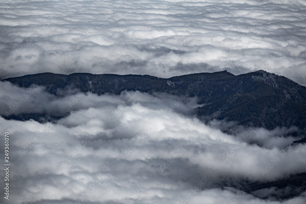 Top view of mountains and clouds