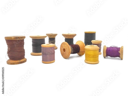 Vintage Dressmaker Tailor Wooden Spools isolated on White Background