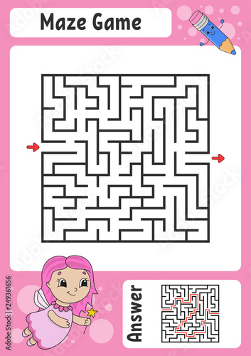Maze. Game for kids. Funny labyrinth. Education developing worksheet. Activity page. Puzzle for children. Cute cartoon style. Riddle for preschool. Logical conundrum. Color vector illustration.