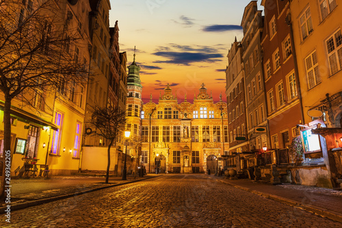 Piwna street, a quiet European street in the Old Town of Gdansk, Academy of Fine Arts view