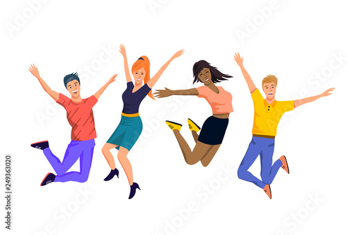 A team of happy and jumping people characters. Vector illustration
